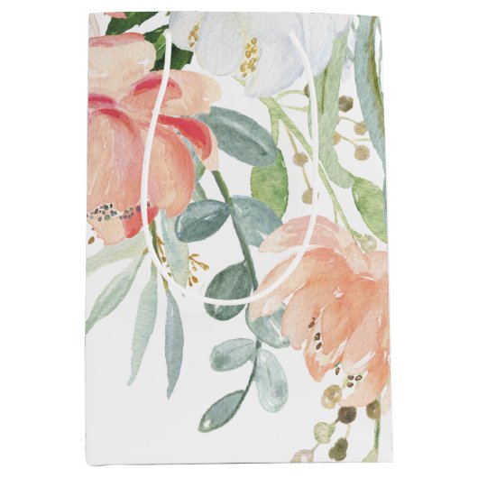 Perserij Groene Waterverf Bloemen MEDIUM Bags Medium Cadeauzakje (Voorkant)