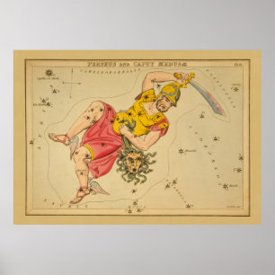 Perseus -  Astronomisch Star Chart Afbeelding Poster