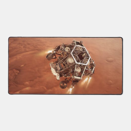 Perseverance Rover vuurt afdaling fase motoren op Bureaumat (Voorkant)