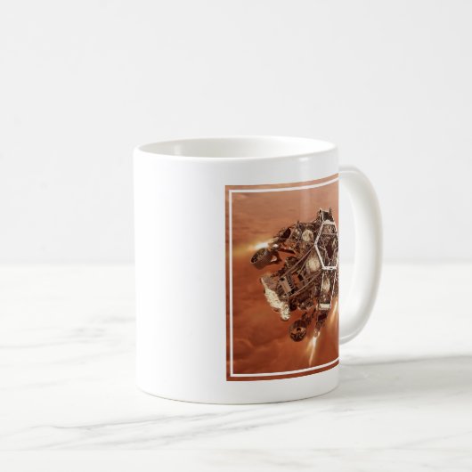 Perseverance Rover vuurt afdaling fase motoren op Koffiemok (Voorkant rechts)