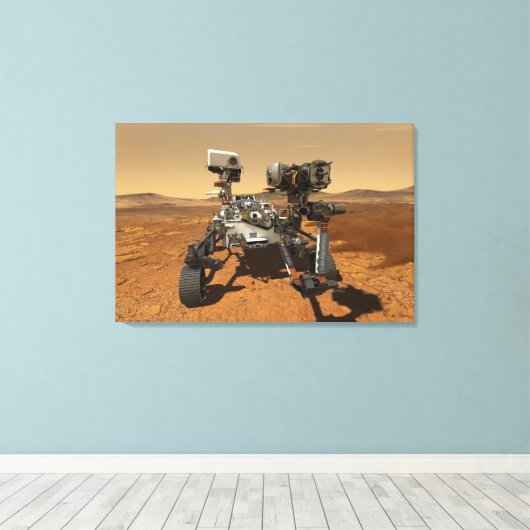 Perseverance Rover werkt op het oppervlak van Mars Canvas Afdruk (Insitu (Houten vloer))