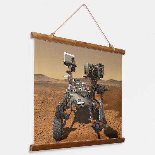 Perseverance Rover werkt op het oppervlak van Mars Hangend Wandkleed (Gebogen)