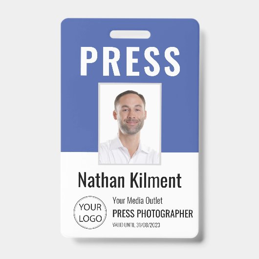 Persfotograaf Perspas Foto Naam Logo ID Blauw Badge (Voorzijde)