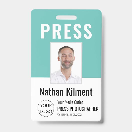 Persfotograaf Perspas Foto Naam Logo ID Teal Badge (Voorzijde)
