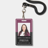 Persfotopas bordeaux zwart ID-label Badge (Voorzijde met lanyard)