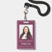 Persfotopas Burgundy ID-badge Badge (Voorzijde met lanyard)