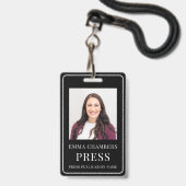 Persfotopas Zwart Witte ID-badge Badge (Voorzijde met lanyard)