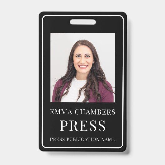 Persfotopas Zwart Witte ID-badge Badge (Voorzijde)