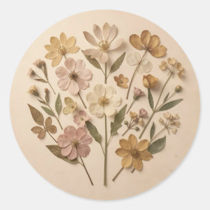 Persgedroogde Wilde Bloemen Botanische Boeket Vint Ronde Sticker