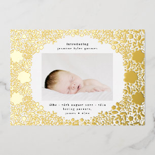 Persgeperste Gouden Folie Bloemen Baby Geboorte Aa Uitnodiging