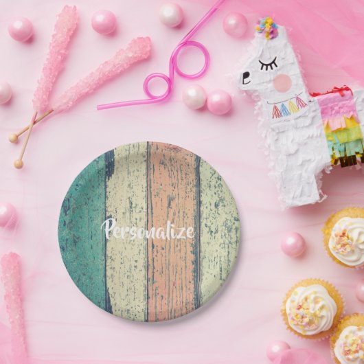 Pershuis geschilderd hout oceanside gestript papieren bordje (Feest)