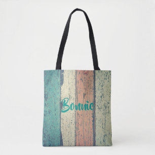 Pershuis geschilderd hout oceanside gestript tote bag