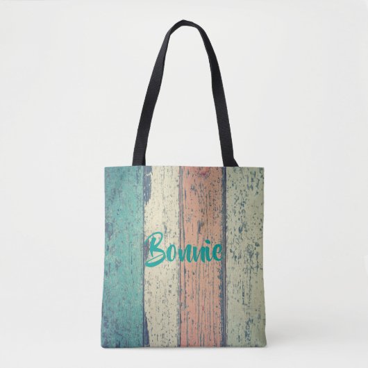 Pershuis geschilderd hout oceanside gestript tote bag (Voorkant)