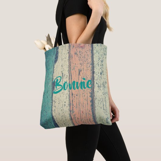 Pershuis geschilderd hout oceanside gestript tote bag (Dichtbij)