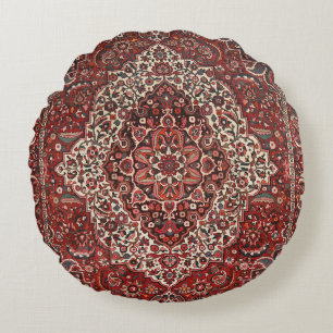 Persian Bakhtiari Deep Dark Red Tan Rond Kussen