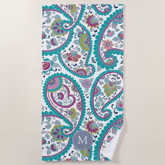 Persian Beach handdoek Paisley Pattern Monogram Be (Voorkant)
