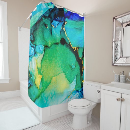 PERSIAN BLAUW, groen voor kartreuse. Zeer mooie ku Douchegordijn (In situ)