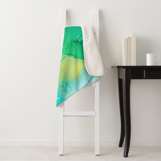 PERSIAN BLUE, chartreuse green. Very beautiful art Sherpa Deken (In situ)