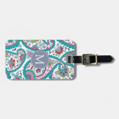Persian Boteh Paisley Pattern Monogram Luggage T Bagagelabel (Voorkant horizontaal)