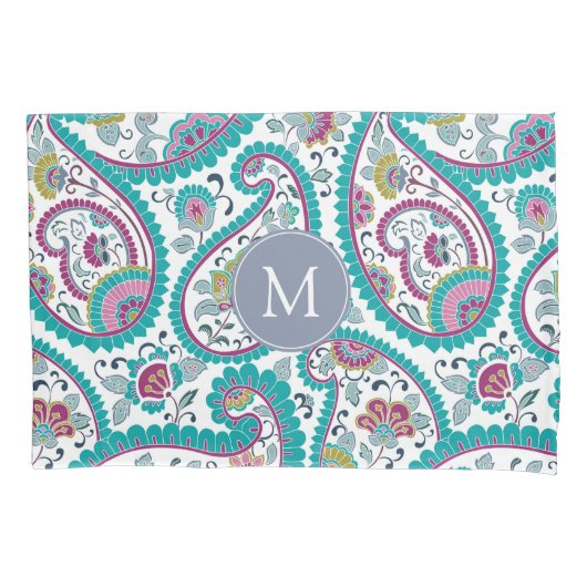 Persian Boteh Paisley Pattern Monogram Pillow hoes (Voorkant)