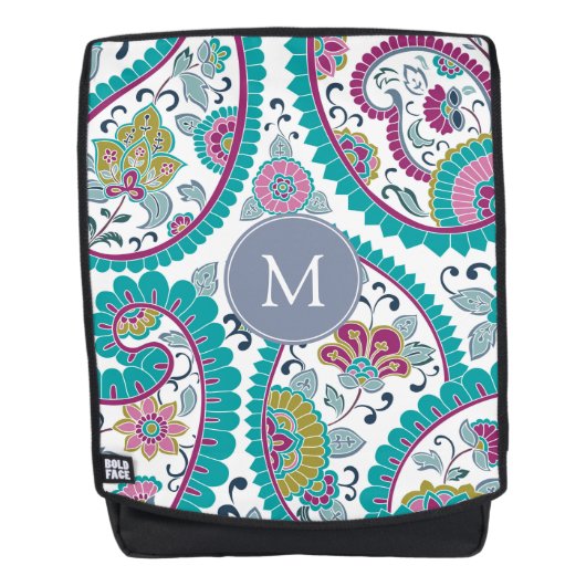 Persian Boteh Paisley Pattern Monogram rugzak Rugtassen (Voorkant)