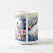 Persian Cat Blue Eyes in Pink Flowers Personalized Koffiemok (Center)