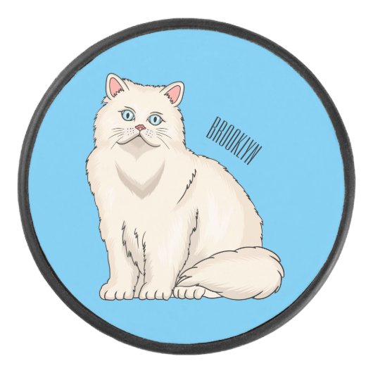 Persian cat cartoon illustration  hockey puck (Voorkant)