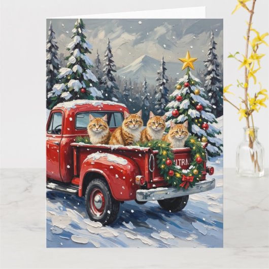 Persian Cat Christmas Red Truck Holiday Kaart (Gele Bloem)
