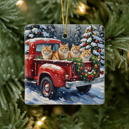 Persian Cat Christmas Red Truck Holiday Keramisch Ornament (Boom)