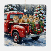 Persian Cat Christmas Red Truck Holiday Keramisch Ornament (Achterkant)