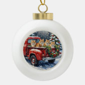 Persian Cat Christmas Red Truck Holiday Keramische Bal Ornament (Voorkant)