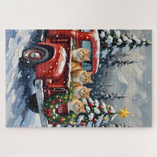 Persian Cat Christmas Red Truck Holiday Legpuzzel (Horizontaal)