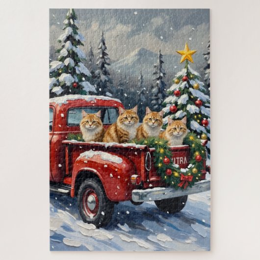 Persian Cat Christmas Red Truck Holiday Legpuzzel (Verticaal)
