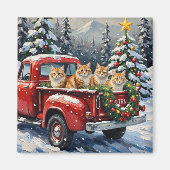 Persian Cat Christmas Red Truck Holiday Magneet (Voorkant)