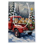 Persian Cat Christmas Red Truck Holiday Medium Cadeauzakje (Voorkant)