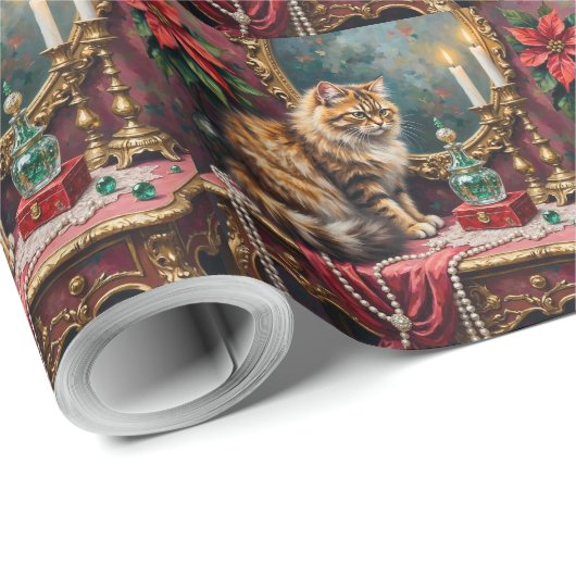 Persian Cat Christmas Velvet Vanity Holiday Cadeaupapier (Rol Hoek)