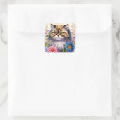 Persian Cat Floral Art Vierkante Sticker (Tas)