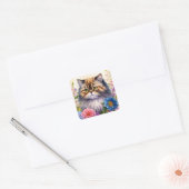 Persian Cat Floral Art Vierkante Sticker (Envelop)