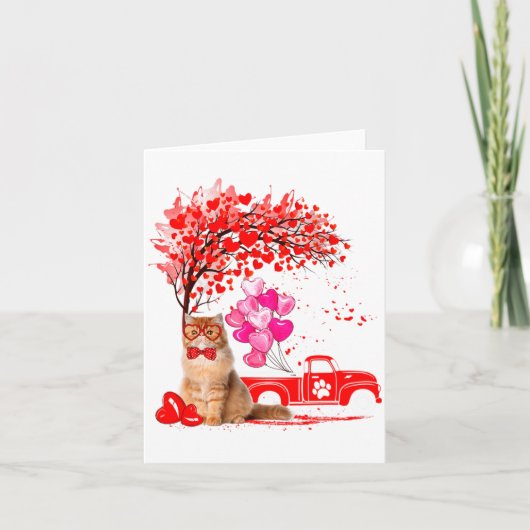Persian Cat Heart Tree Valentines Day  Kaart (Voorkant)