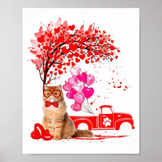Persian Cat Heart Tree Valentines Day  Poster (Voorkant)