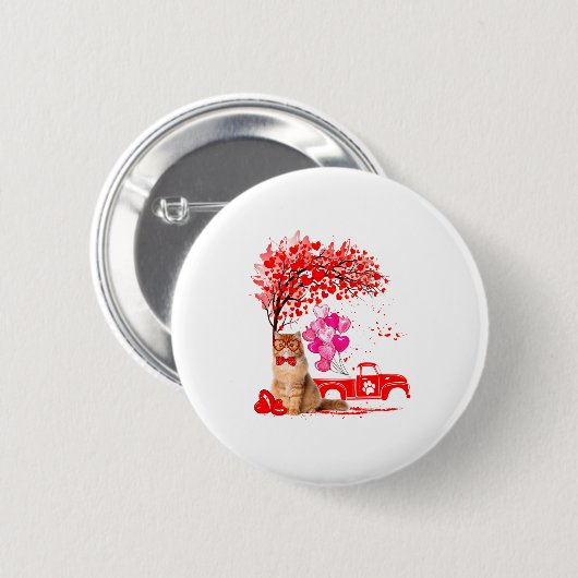 Persian Cat Heart Tree Valentines Day  Ronde Button 5,7 Cm (Voorkant /achterkant)