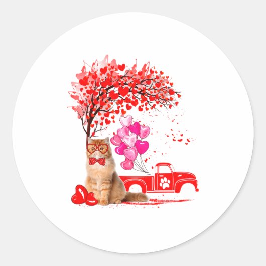 Persian Cat Heart Tree Valentines Day  Ronde Sticker (Voorkant)