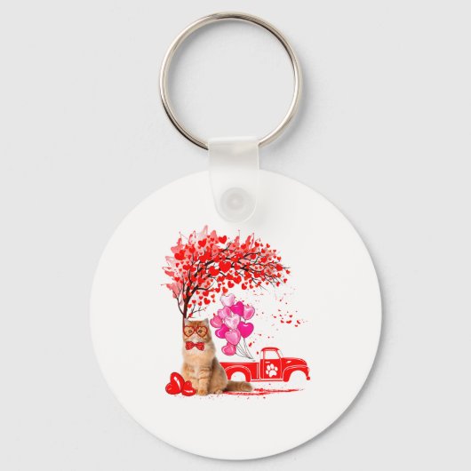 Persian Cat Heart Tree Valentines Day  Sleutelhanger (Voorkant)