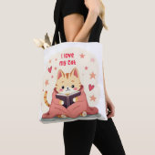 Persian Cat reading book tote bag, stylish handy b Tote Bag (Dichtbij)