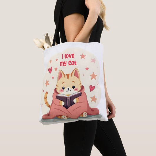 Persian Cat reading book tote bag, stylish handy b Tote Bag (Dichtbij)