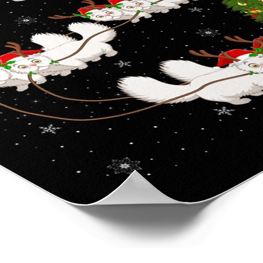 Persian Cat Santa Sleigh Flying Funny Magical Chri Poster (Hoek)