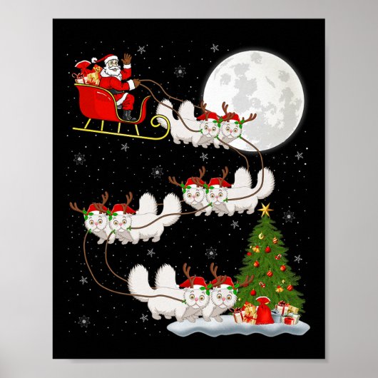 Persian Cat Santa Sleigh Flying Funny Magical Chri Poster (Voorkant)