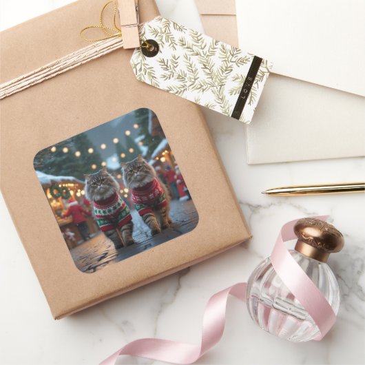 Persian Cats Christmas Snow Holiday Vierkante Sticker (Geschenken)