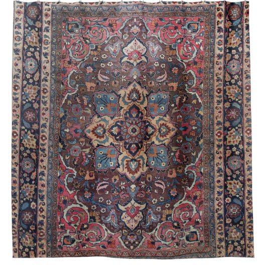 Persian Dusty Blue Roze Brown  Douchegordijn (Voorkant)