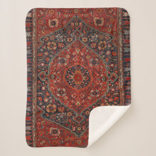 Persian Joshan Red Rusty Blue  Sherpa Deken